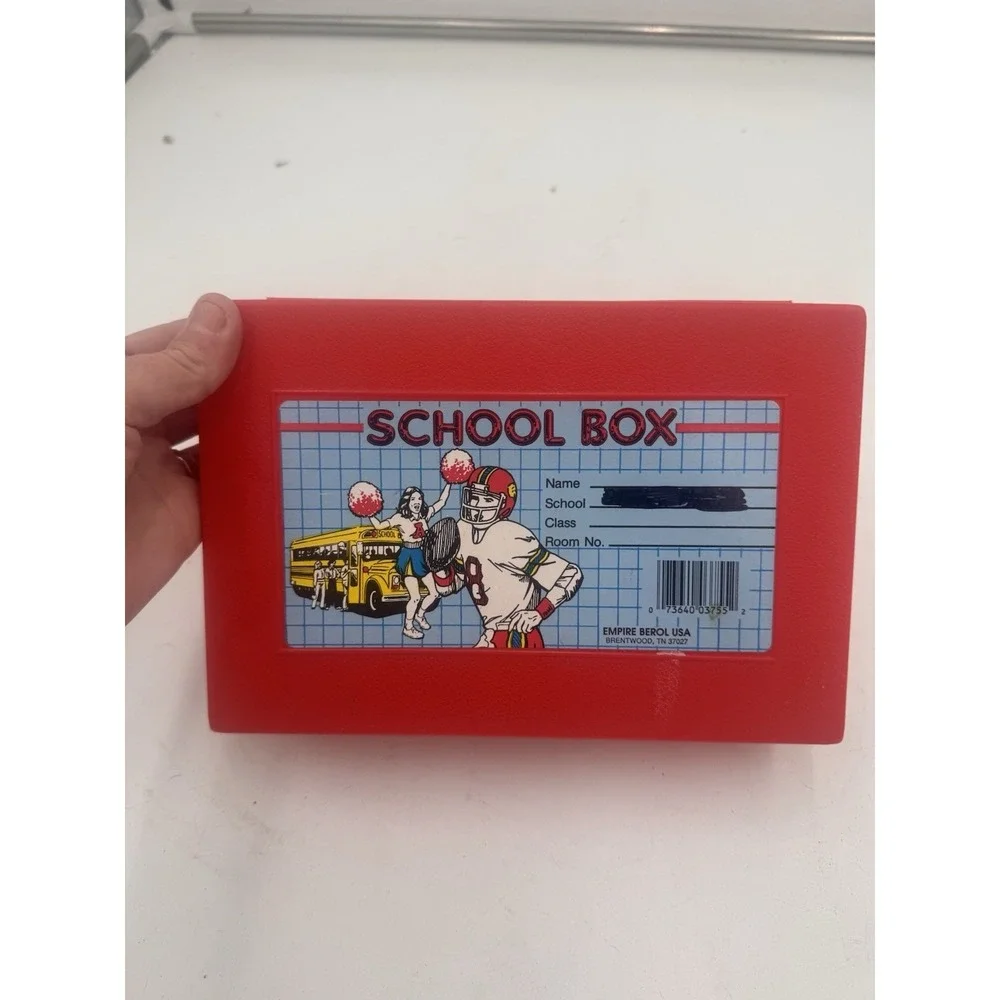 VINTAGE 1980's EMPIRE PENCIL Co. School Box USA MADE Football Cheerleader Red